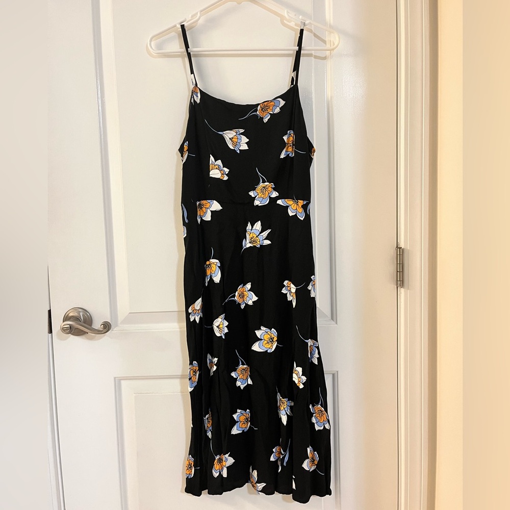 Y2K Floral Black Midi Slip Dress